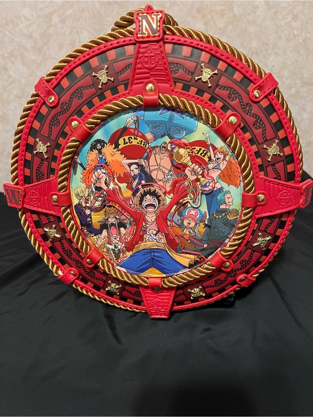 Onepiece Red and Gold Nautical Character Round Backpack